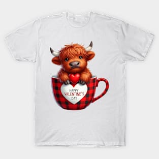 Valentine Highland Cow In Tea Cup T-Shirt